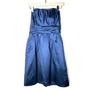 Alfred Angelo Navy blue satin strapless formal bridesmaid dress size 10 B189